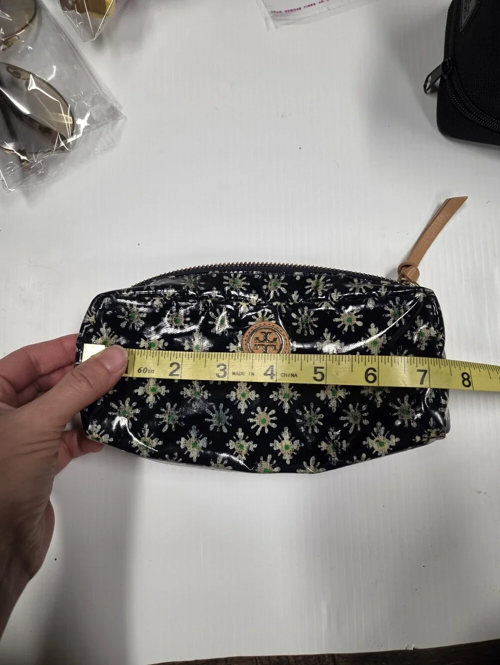 Tory Burch Kerrington Cosmetic Case Navy Happy Time Floral Makeup Pouch Travel B